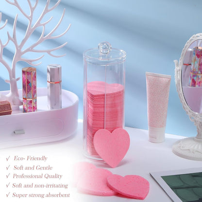 120 Pcs Compressed Facial Sponges, Heart, Pink