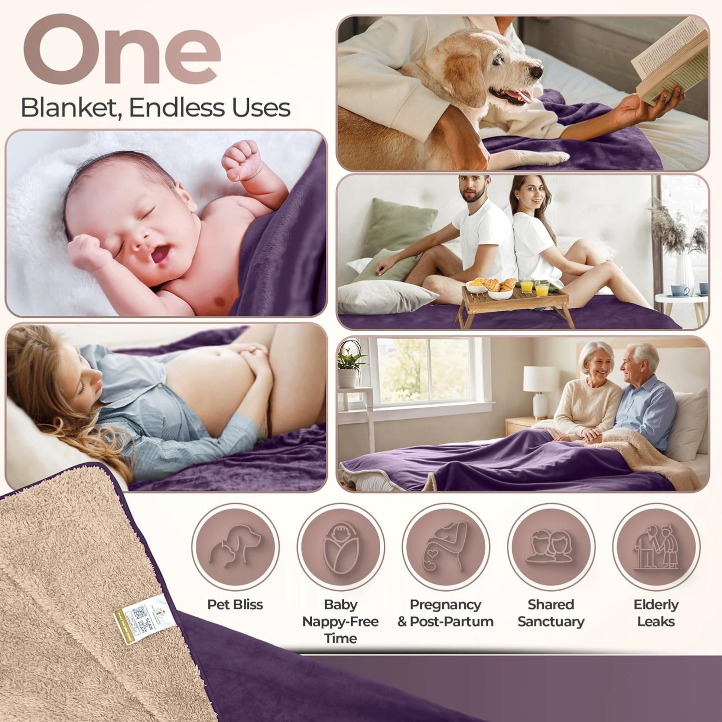Sacred Weapon Mini Waterproof Throw Blanket for Bed, Couch, Sofa & Travel – Plush Sherpa Fleece, Mattress Protector – Absorbent, Washable, Spill Proof – for Adults, Babies & Pets – Purple 40x45