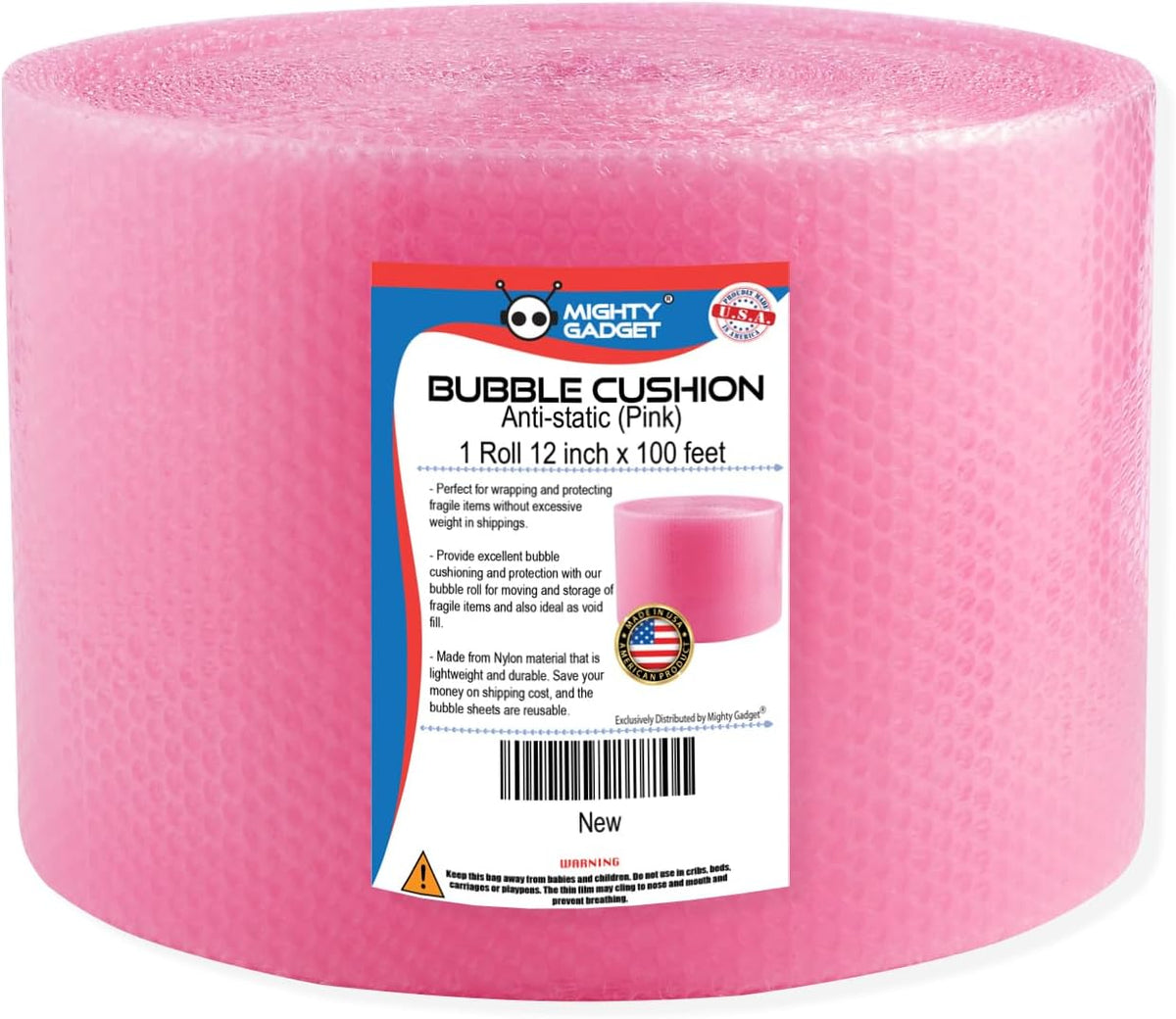 100 ft Anti-static Small Bubble Perforated Every 12” Cushioning Wrap for Moving & Shipping Bubble Packing Wrap for Extra Protection Clear Bubble Roll Moving Supplies (Pink)