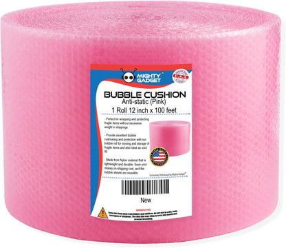100 ft Anti-static Small Bubble Perforated Every 12” Cushioning Wrap for Moving & Shipping Bubble Packing Wrap for Extra Protection Clear Bubble Roll Moving Supplies (Pink)