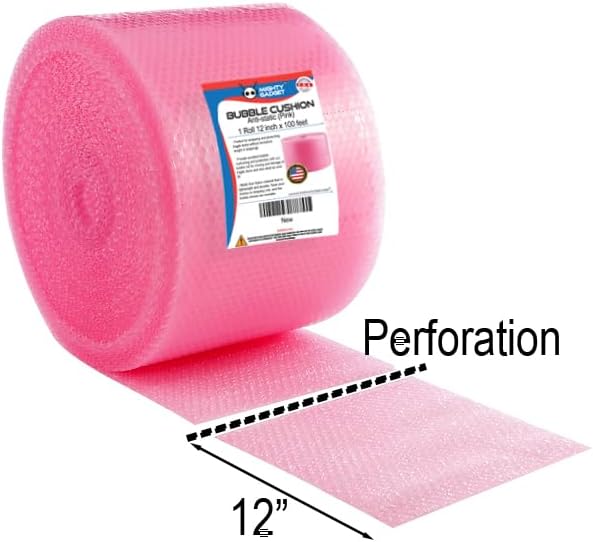 100 ft Anti-static Small Bubble Perforated Every 12” Cushioning Wrap for Moving & Shipping Bubble Packing Wrap for Extra Protection Clear Bubble Roll Moving Supplies (Pink)