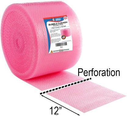100 ft Anti-static Small Bubble Perforated Every 12” Cushioning Wrap for Moving & Shipping Bubble Packing Wrap for Extra Protection Clear Bubble Roll Moving Supplies (Pink)