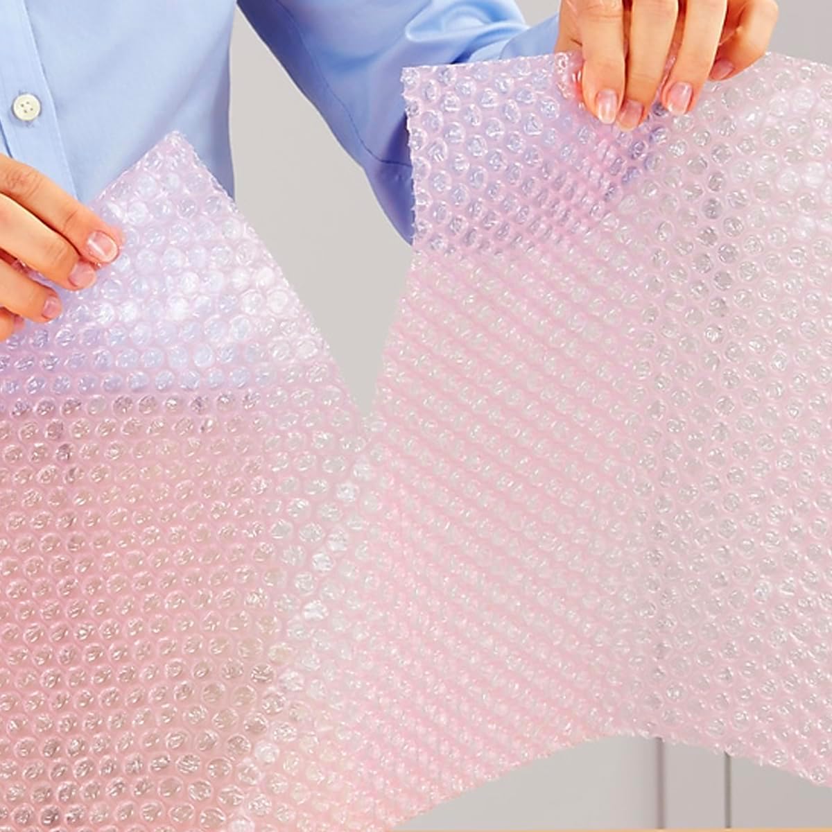 100 ft Anti-static Small Bubble Perforated Every 12” Cushioning Wrap for Moving & Shipping Bubble Packing Wrap for Extra Protection Clear Bubble Roll Moving Supplies (Pink)