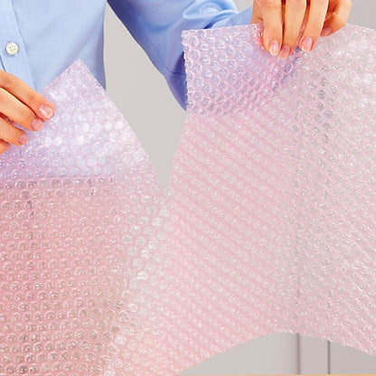 100 ft Anti-static Small Bubble Perforated Every 12” Cushioning Wrap for Moving & Shipping Bubble Packing Wrap for Extra Protection Clear Bubble Roll Moving Supplies (Pink)