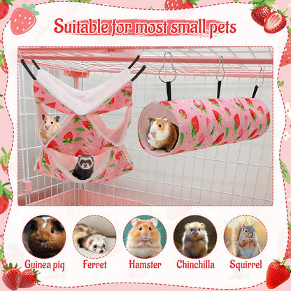 2 Pcs Guinea Pig Ferret Hammock Set, 3 Tier Small Pet Hanging Hammock with Tunnel Bed Hideout Small Animal Cage Accessories for Hamster Sugar Glider Guinea Pig Ferret Squirrel Chinchilla