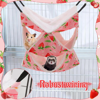 2 Pcs Guinea Pig Ferret Hammock Set, 3 Tier Small Pet Hanging Hammock with Tunnel Bed Hideout Small Animal Cage Accessories for Hamster Sugar Glider Guinea Pig Ferret Squirrel Chinchilla