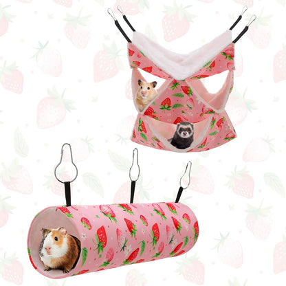 2 Pcs Guinea Pig Ferret Hammock Set, 3 Tier Small Pet Hanging Hammock with Tunnel Bed Hideout Small Animal Cage Accessories for Hamster Sugar Glider Guinea Pig Ferret Squirrel Chinchilla