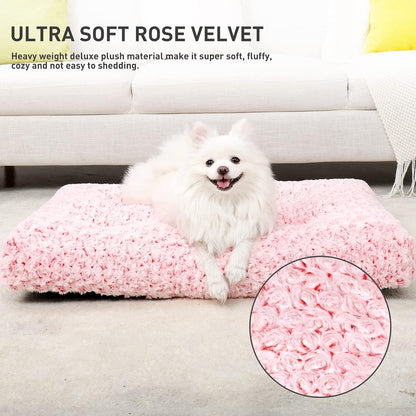 KSIIA Washable Dog Bed Deluxe Plush Dog Crate Beds Comfy Kennel Pad Anti-Slip Pet Sleeping Mat for Large, Jumbo, Medium, Small Dogs Breeds, 23" x 18", Pink