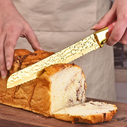 Knife Set, Non Stick Thick and Sharp Stainless Steel Kitchen Knives Set with Wood Block, 14 Pcs Cutlery Knives Block Set with Steak Knife, Bread Knife, Scissors, Chef Quality, Pink Handle, Gold Blade