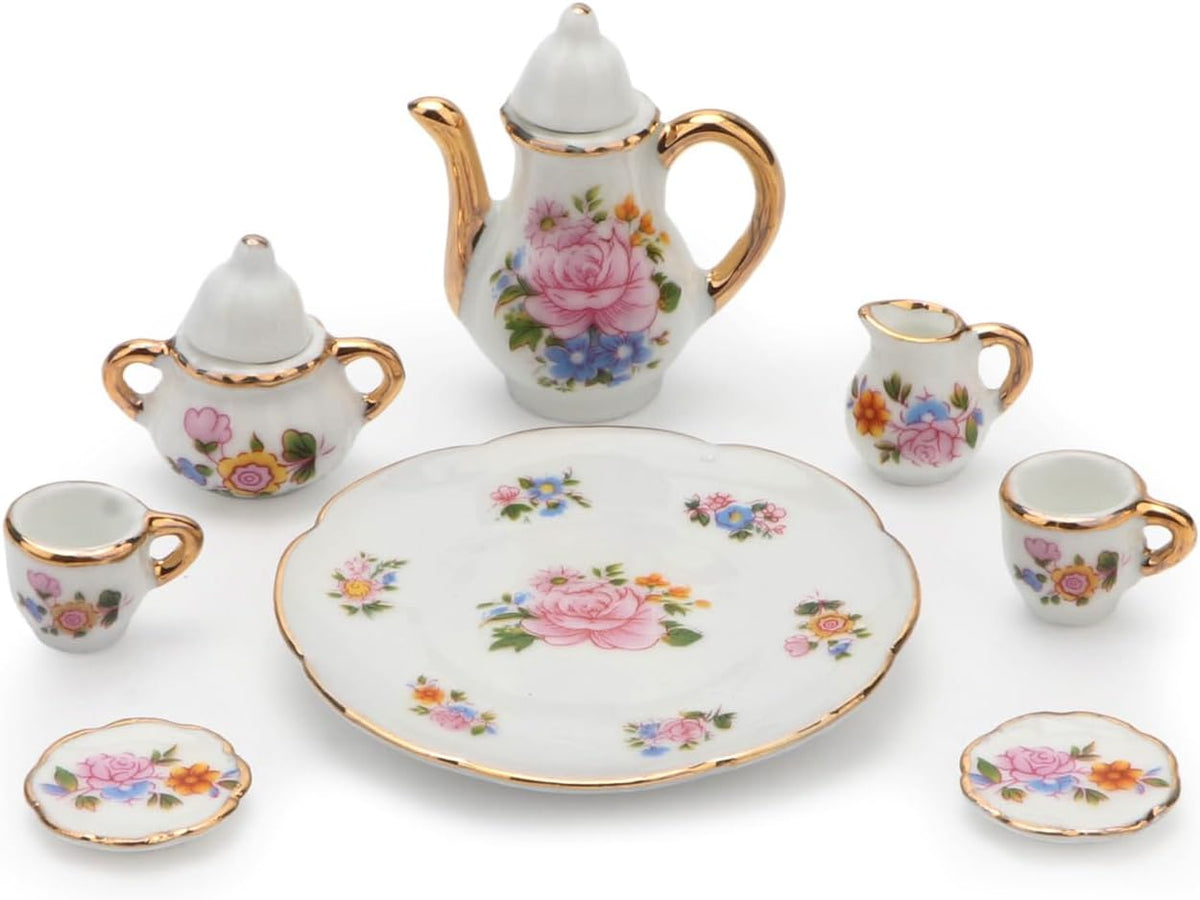 Miniature Tea Set 1/6 Scale Dollhouse Accessories Porcelain, Light Pink