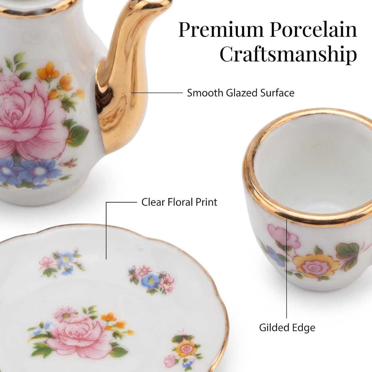 Miniature Tea Set 1/6 Scale Dollhouse Accessories Porcelain, Light Pink