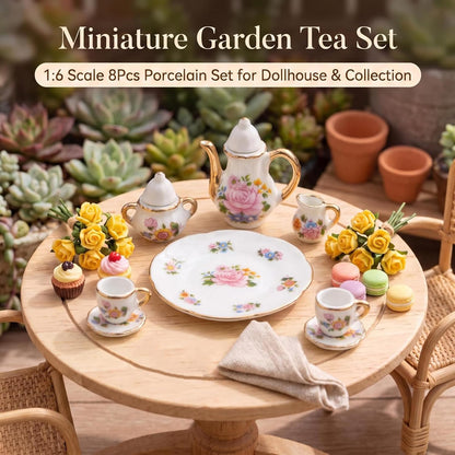 Miniature Tea Set 1/6 Scale Dollhouse Accessories Porcelain, Light Pink
