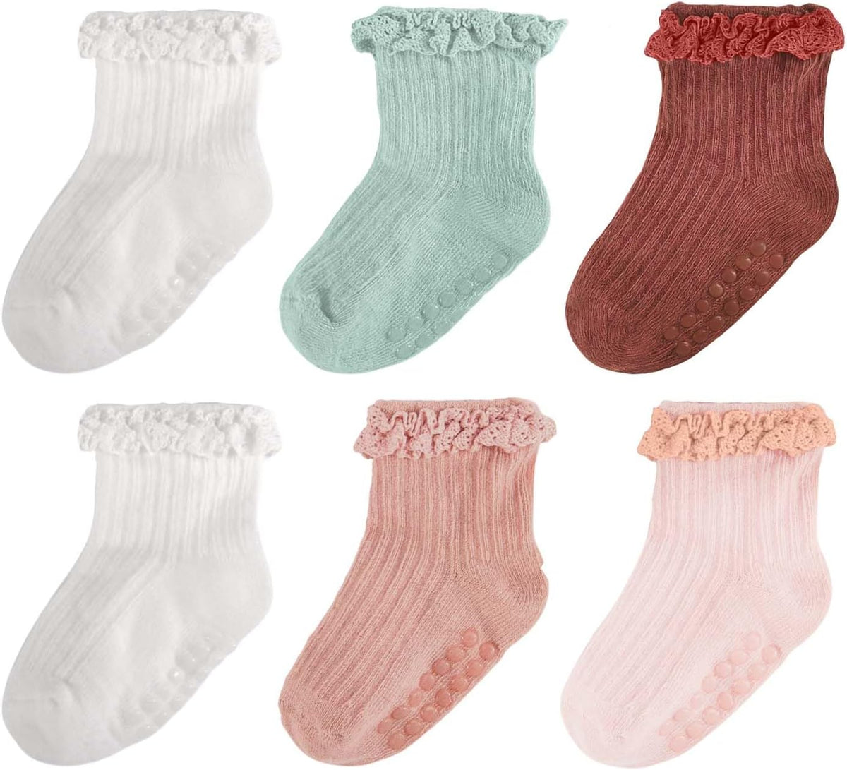 Baby Girl Ruffle Socks Non Slip Grip Socks Toddler Girls Cute Cotton Frilly Ankle Grippy Sock Newborn Infant Kids