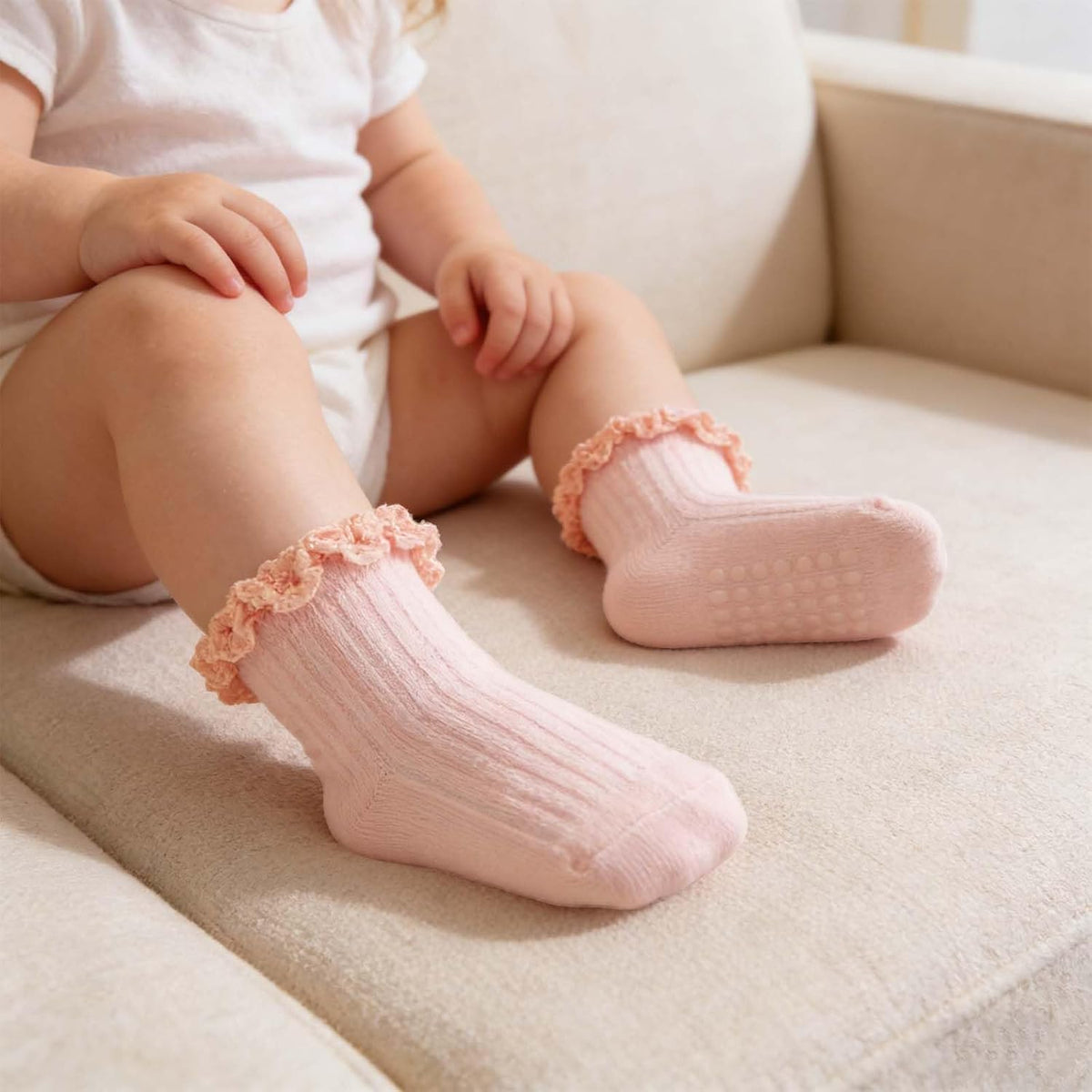Baby Girl Ruffle Socks Non Slip Grip Socks Toddler Girls Cute Cotton Frilly Ankle Grippy Sock Newborn Infant Kids