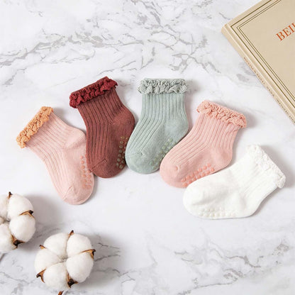Baby Girl Ruffle Socks Non Slip Grip Socks Toddler Girls Cute Cotton Frilly Ankle Grippy Sock Newborn Infant Kids
