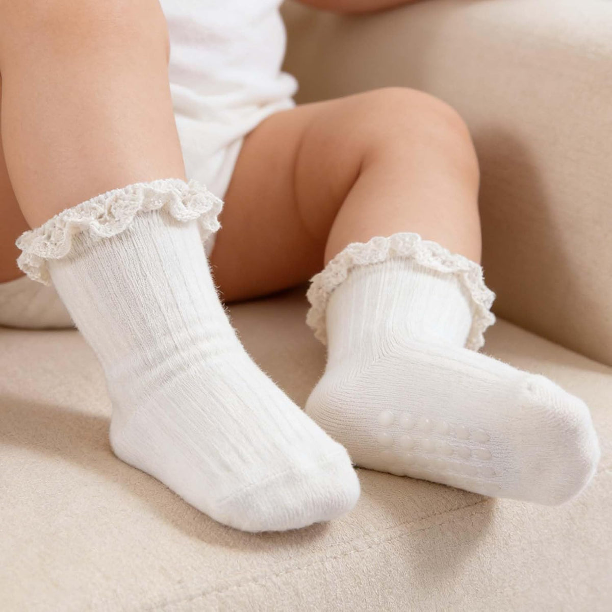 Baby Girl Ruffle Socks Non Slip Grip Socks Toddler Girls Cute Cotton Frilly Ankle Grippy Sock Newborn Infant Kids