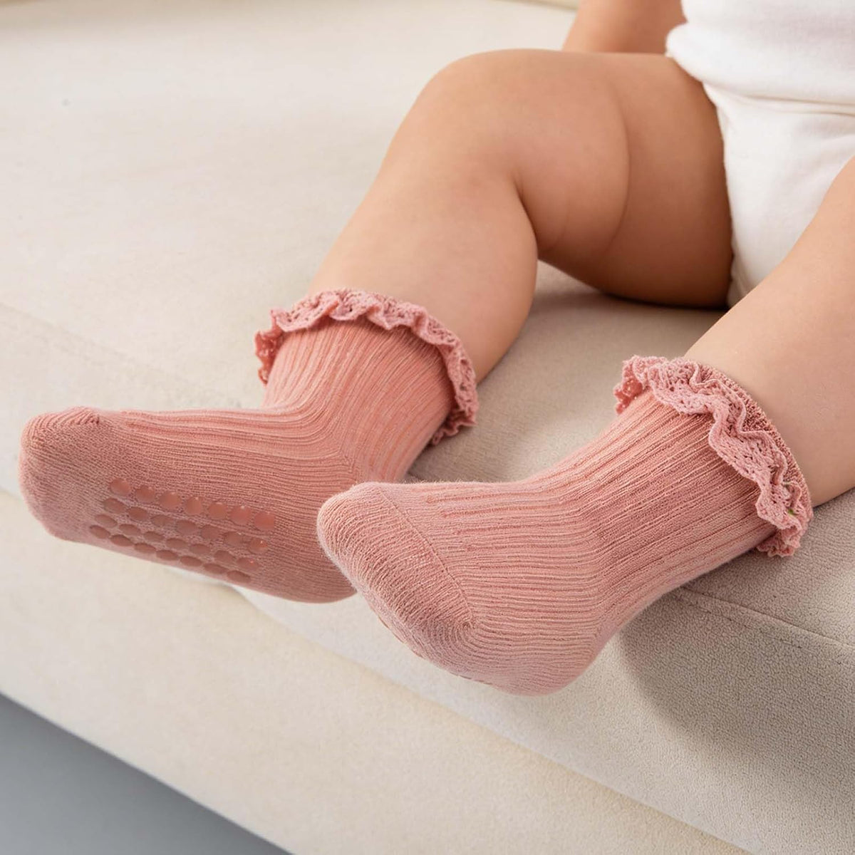 Baby Girl Ruffle Socks Non Slip Grip Socks Toddler Girls Cute Cotton Frilly Ankle Grippy Sock Newborn Infant Kids