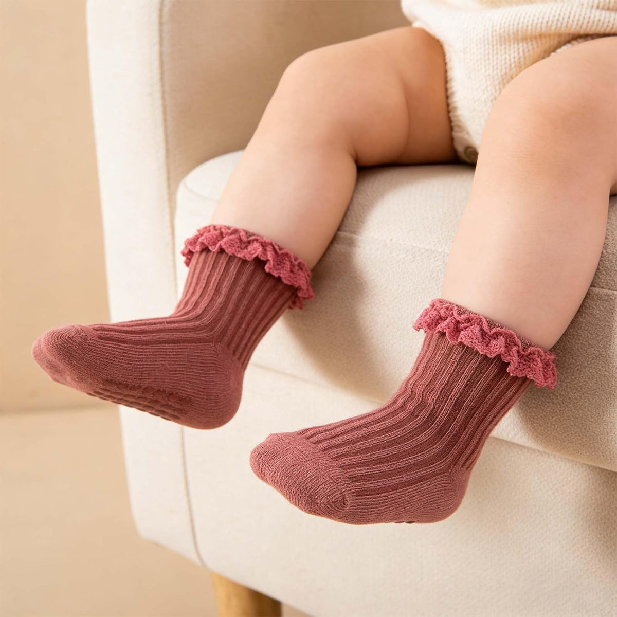 Baby Girl Ruffle Socks Non Slip Grip Socks Toddler Girls Cute Cotton Frilly Ankle Grippy Sock Newborn Infant Kids