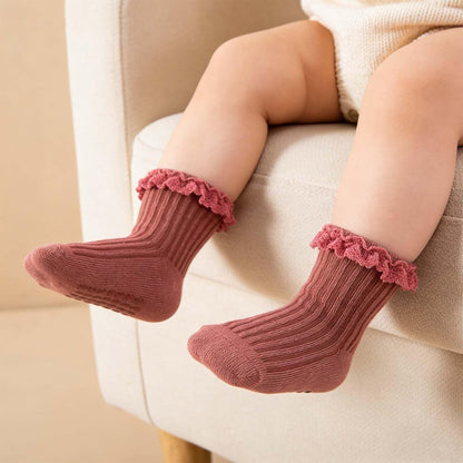 Baby Girl Ruffle Socks Non Slip Grip Socks Toddler Girls Cute Cotton Frilly Ankle Grippy Sock Newborn Infant Kids