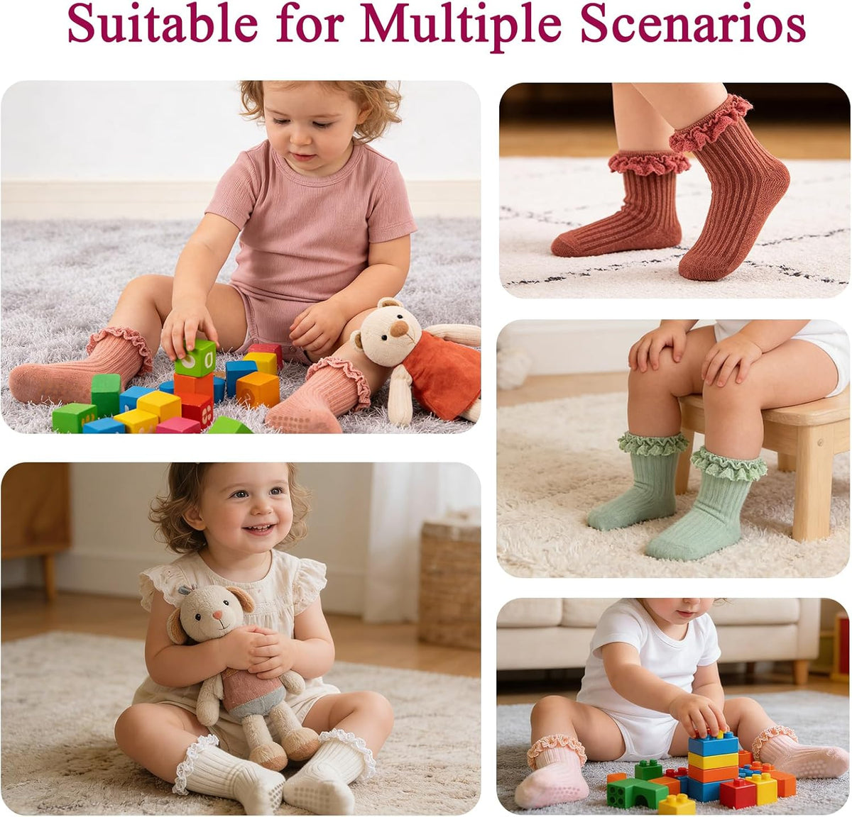 Baby Girl Ruffle Socks Non Slip Grip Socks Toddler Girls Cute Cotton Frilly Ankle Grippy Sock Newborn Infant Kids