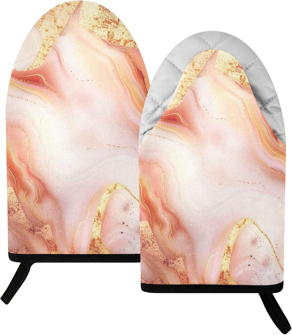 Rose Gold Marble Oven Mitts 400F Heat Resistant, Cotton Kitchen Gloves for Baking BBQ, 9.5x5.7in, 1 Pair with Hanging Loop