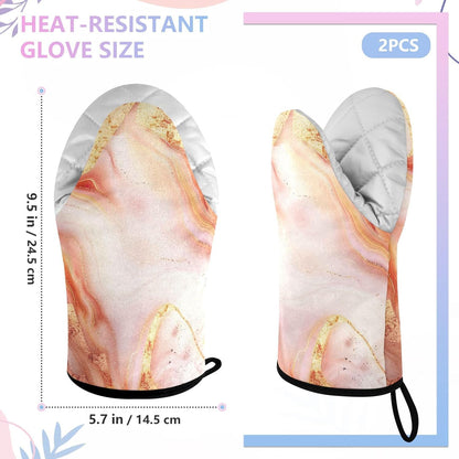 Rose Gold Marble Oven Mitts 400F Heat Resistant, Cotton Kitchen Gloves for Baking BBQ, 9.5x5.7in, 1 Pair with Hanging Loop