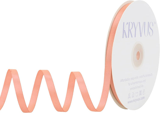 Peach Satin Ribbon, Double Faced 1/4 Inch X 50 Yards Peach Ribbon, Premium Satin Ribbon for Gift Wrapping, Crafts, Hair Bow Making, Sewing, Flower Bouquet, Wedding Party Decor