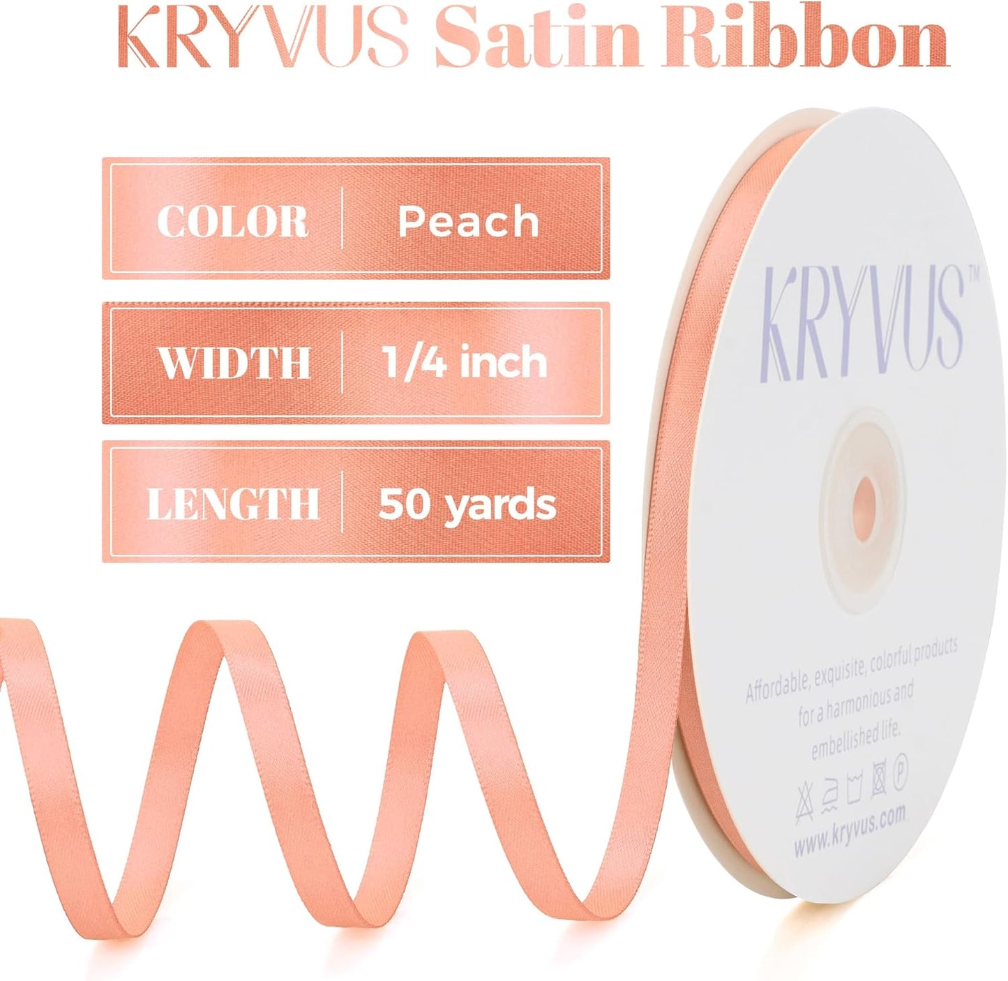 Peach Satin Ribbon, Double Faced 1/4 Inch X 50 Yards Peach Ribbon, Premium Satin Ribbon for Gift Wrapping, Crafts, Hair Bow Making, Sewing, Flower Bouquet, Wedding Party Decor
