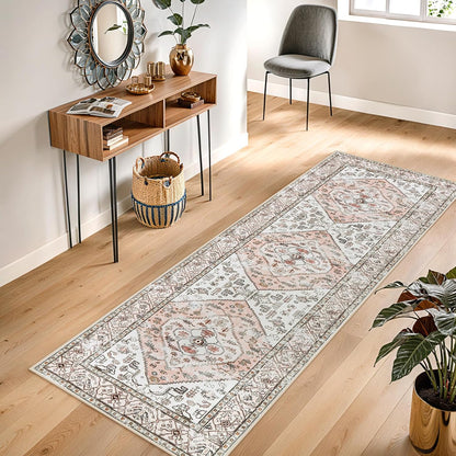 Boho Washable Non-Slip Pink Rug - Ultra-Thin Non-Shedding Bedroom Bathroom Carpet Runner for Hallway Entryway Adelyn (Pink, 2'x6')