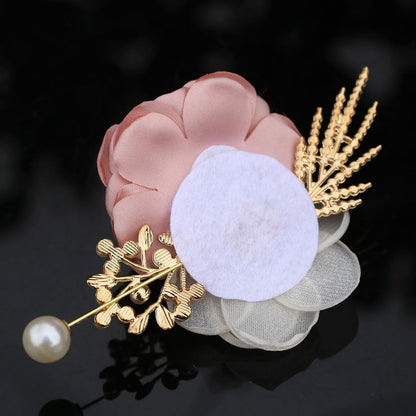 Satin Rose Corsage and Boutonniere Set for Bride Groom Bridesmaids Groomsmen Wedding Homecoming Flowers Prom Party Suit Accessories (Pink)