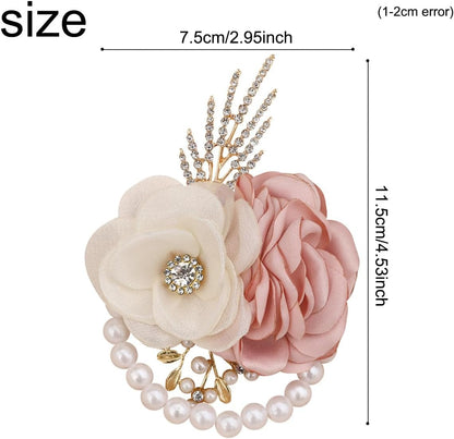 Satin Rose Corsage and Boutonniere Set for Bride Groom Bridesmaids Groomsmen Wedding Homecoming Flowers Prom Party Suit Accessories (Pink)