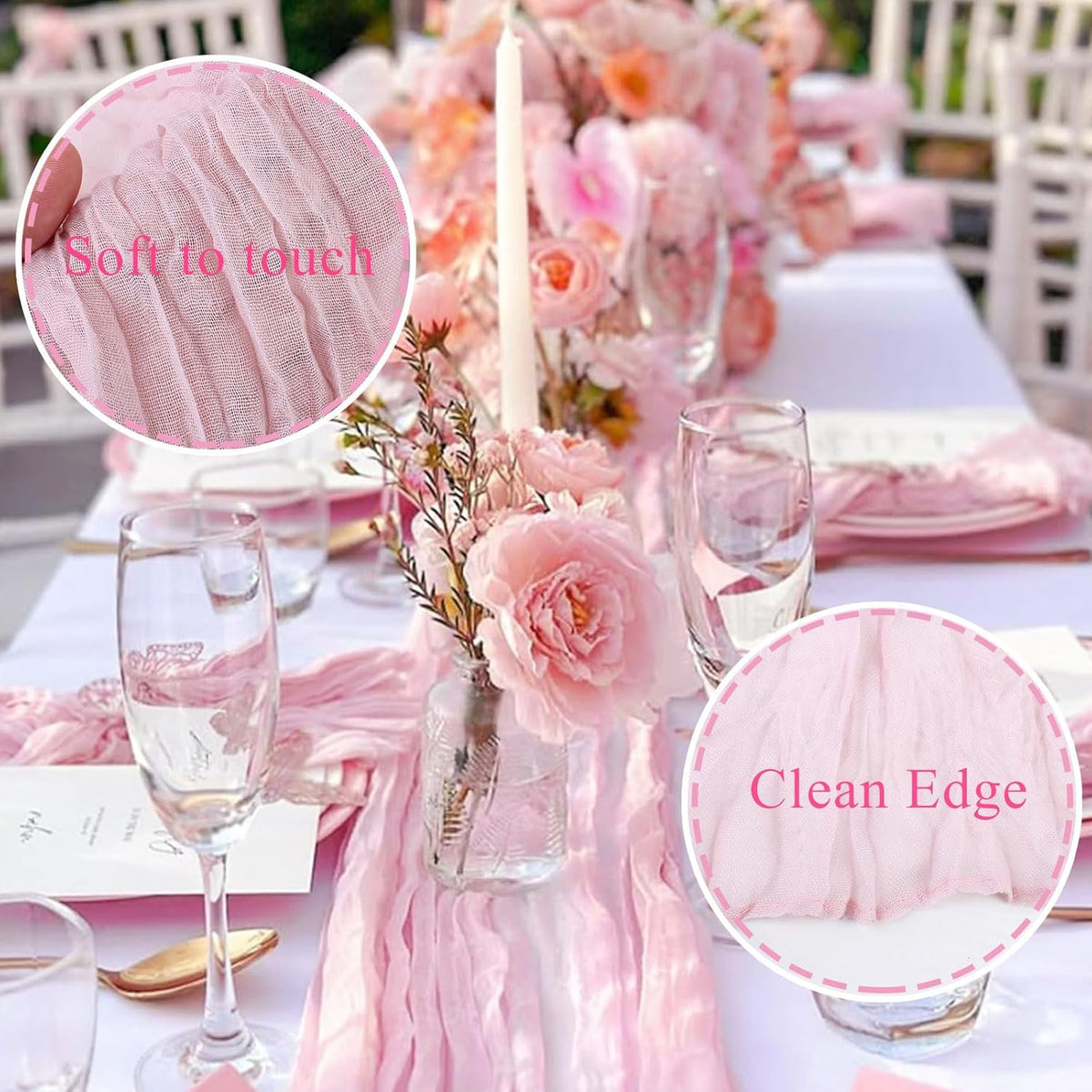 Pink Cheesecloth Table Runner 10FT Boho Rustic Sheer Cheese Cloth Table Runners 120 Inch Gauze Table Decorations for Wedding Bridal Birthday Party Home Decor