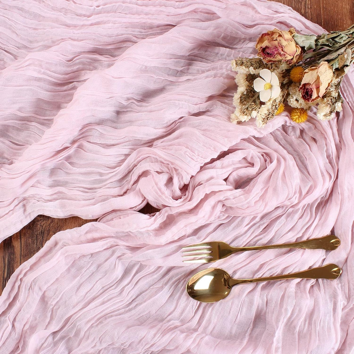 Pink Cheesecloth Table Runner 10FT Boho Rustic Sheer Cheese Cloth Table Runners 120 Inch Gauze Table Decorations for Wedding Bridal Birthday Party Home Decor