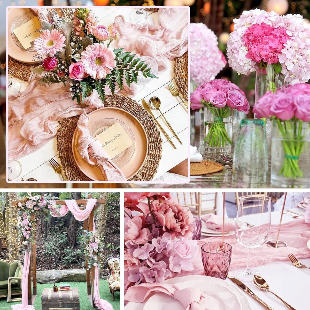 Pink Cheesecloth Table Runner 10FT Boho Rustic Sheer Cheese Cloth Table Runners 120 Inch Gauze Table Decorations for Wedding Bridal Birthday Party Home Decor