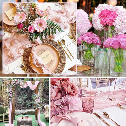 Pink Cheesecloth Table Runner 10FT Boho Rustic Sheer Cheese Cloth Table Runners 120 Inch Gauze Table Decorations for Wedding Bridal Birthday Party Home Decor