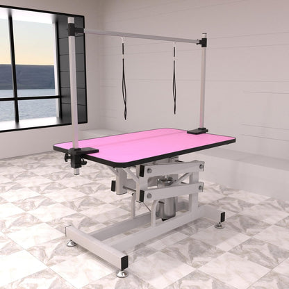 43" Professional Hydraulic Pet Grooming Table, Heavy Duty Z-Lift Dog Grooming Station with Adjustable H-Bar, 330 Lbs Max Static Capacity (Pink)