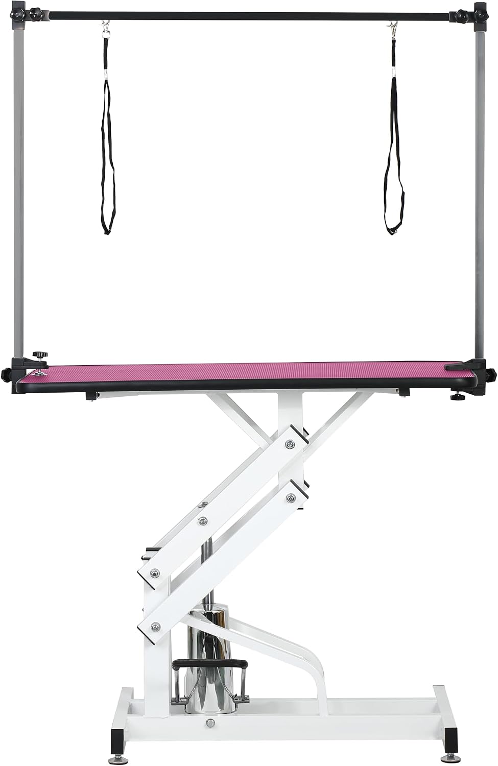 43" Professional Hydraulic Pet Grooming Table, Heavy Duty Z-Lift Dog Grooming Station with Adjustable H-Bar, 330 Lbs Max Static Capacity (Pink)