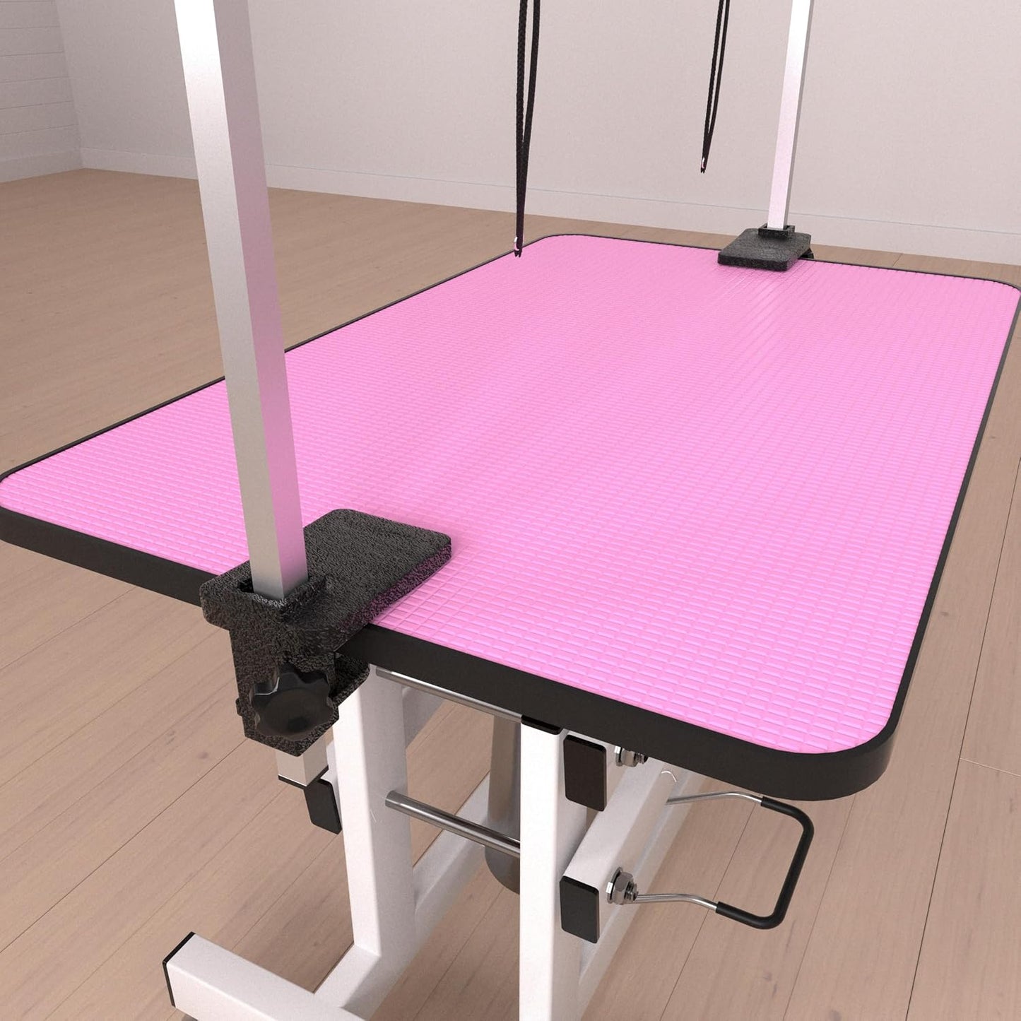 43" Professional Hydraulic Pet Grooming Table, Heavy Duty Z-Lift Dog Grooming Station with Adjustable H-Bar, 330 Lbs Max Static Capacity (Pink)