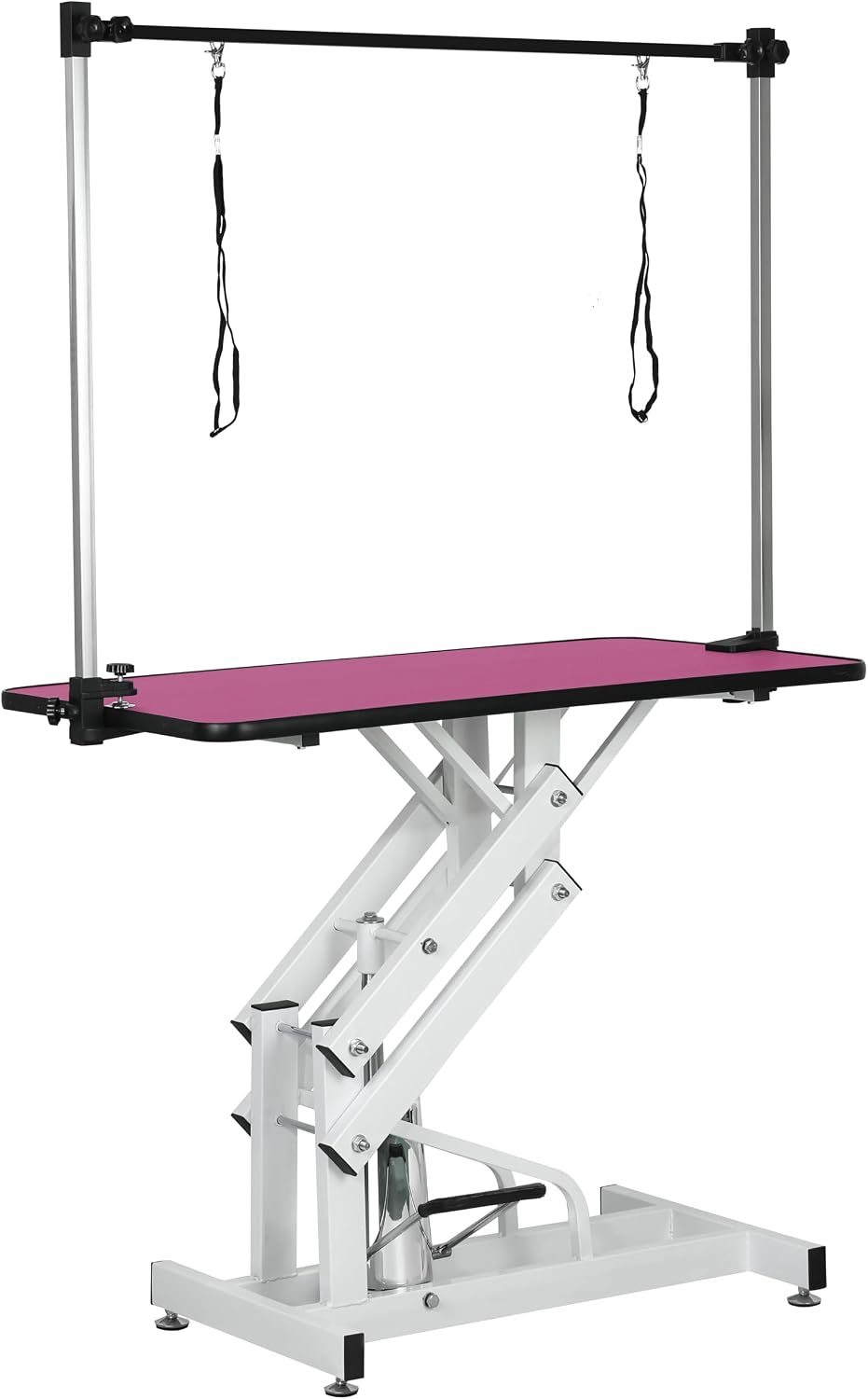 43" Professional Hydraulic Pet Grooming Table, Heavy Duty Z-Lift Dog Grooming Station with Adjustable H-Bar, 330 Lbs Max Static Capacity (Pink)