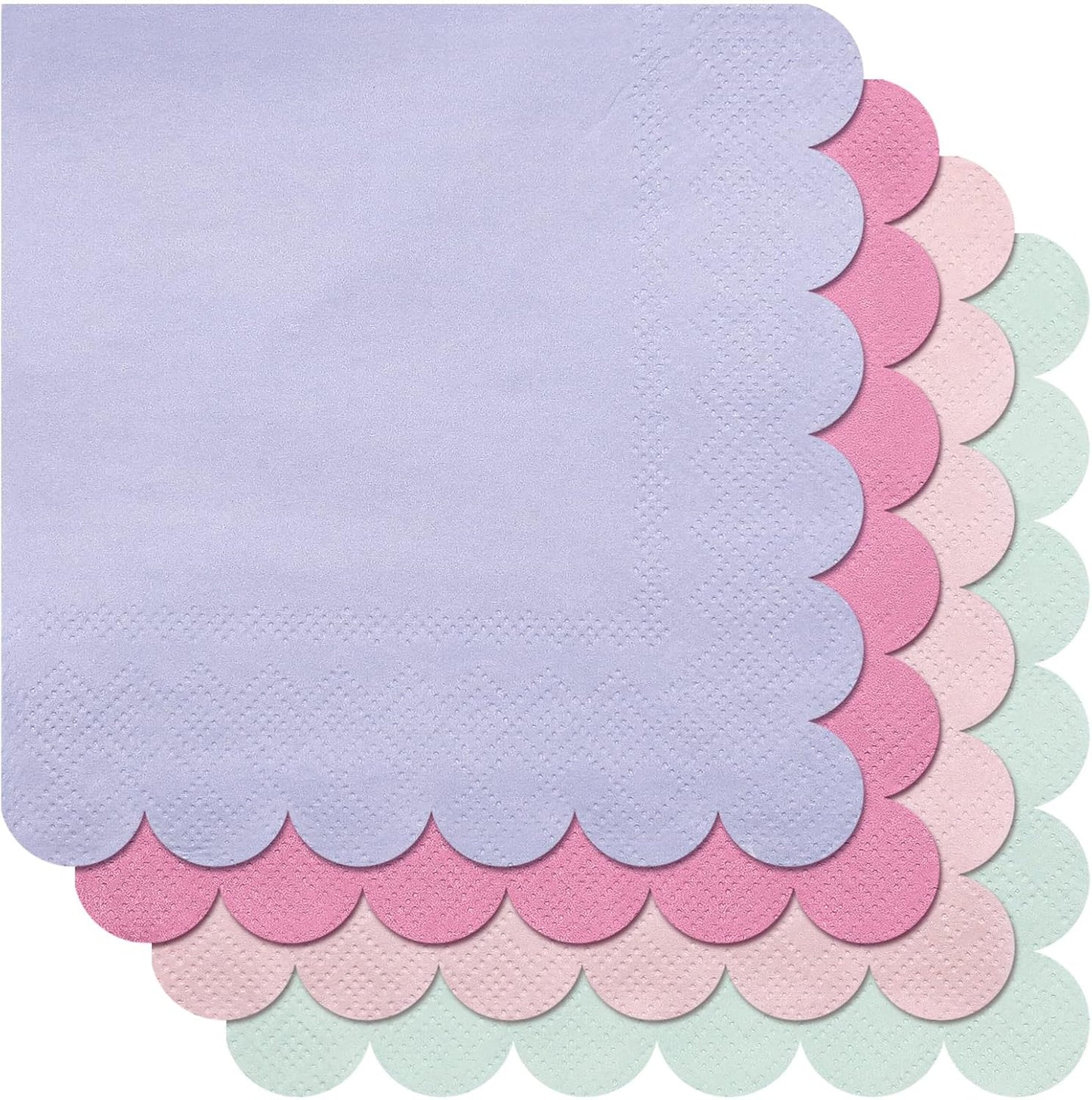 Kosiz 100 Pieces Scalloped Edged Cocktail Napkins 5 x 5" Disposable Pastel Paper Napkins Bulk for 4 Macaron Colors Wedding Shower Baby Beverage Dinner Birthday Party Home Kitchen Supplies Tableware