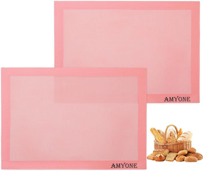 Perforated Baking Mats, 2 PCS Pink Eclair Silicone Mat for Half Sheet, Non-Stick Reusable Oven Liners for Making Bread/Pizza/Pastry/Cookie 11 5/8" x 16 1/2", Sakura Pink