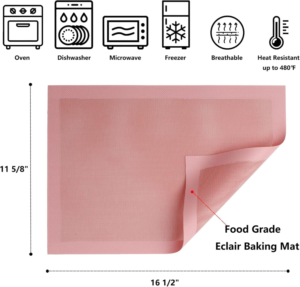 Perforated Baking Mats, 2 PCS Pink Eclair Silicone Mat for Half Sheet, Non-Stick Reusable Oven Liners for Making Bread/Pizza/Pastry/Cookie 11 5/8" x 16 1/2", Sakura Pink