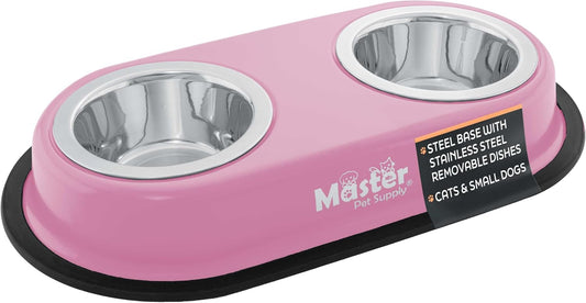 Double Dog Bowls Set with Elevated Base Hyper Pink