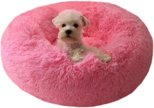 Modern Soft Plush Round Pet Bed for Cats or Small Dogs, Mini Medium Sized Dog Cat Bed Self Warming Autumn Winter Indoor Snooze Sleeping Cozy Kitty Teddy Kennel (20'' D x 8'' H, Hot Pink)