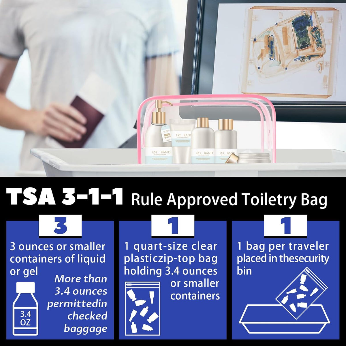 16-Piece Makeup Bags, Waterproof Toiletry Bag Carry Pouch Portable Cosmetic Bag PVCTravel Clear Pouches Carry-on Travel Essentials Transparent Storage Organizer Bag (Rose Pink-M)
