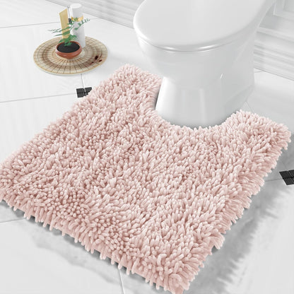 Toilet Rugs U Shaped Washable, Extra Thick Soft Absorbent Chenille Contour Bathroom Rugs for Toilet 24x20 Inch, Quick Dry Non Slip Toilet Mat for Bath Floor, Pink