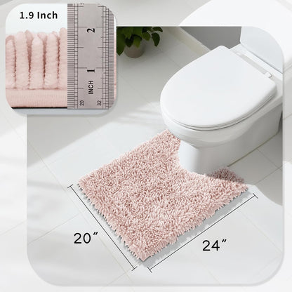 Toilet Rugs U Shaped Washable, Extra Thick Soft Absorbent Chenille Contour Bathroom Rugs for Toilet 24x20 Inch, Quick Dry Non Slip Toilet Mat for Bath Floor, Pink