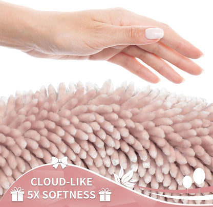 Toilet Rugs U Shaped Washable, Extra Thick Soft Absorbent Chenille Contour Bathroom Rugs for Toilet 24x20 Inch, Quick Dry Non Slip Toilet Mat for Bath Floor, Pink