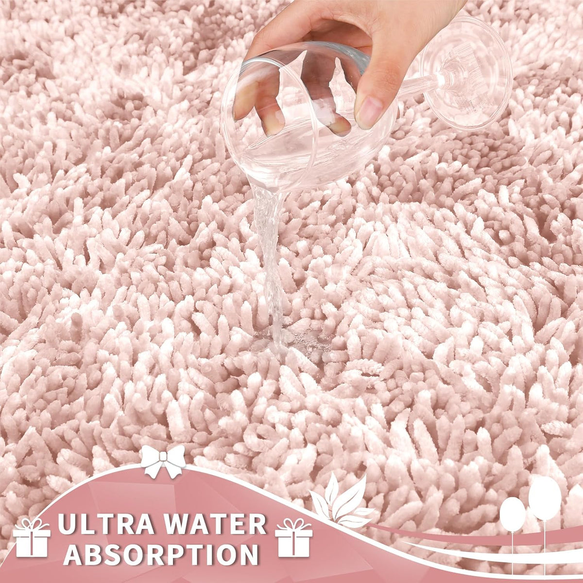 Toilet Rugs U Shaped Washable, Extra Thick Soft Absorbent Chenille Contour Bathroom Rugs for Toilet 24x20 Inch, Quick Dry Non Slip Toilet Mat for Bath Floor, Pink