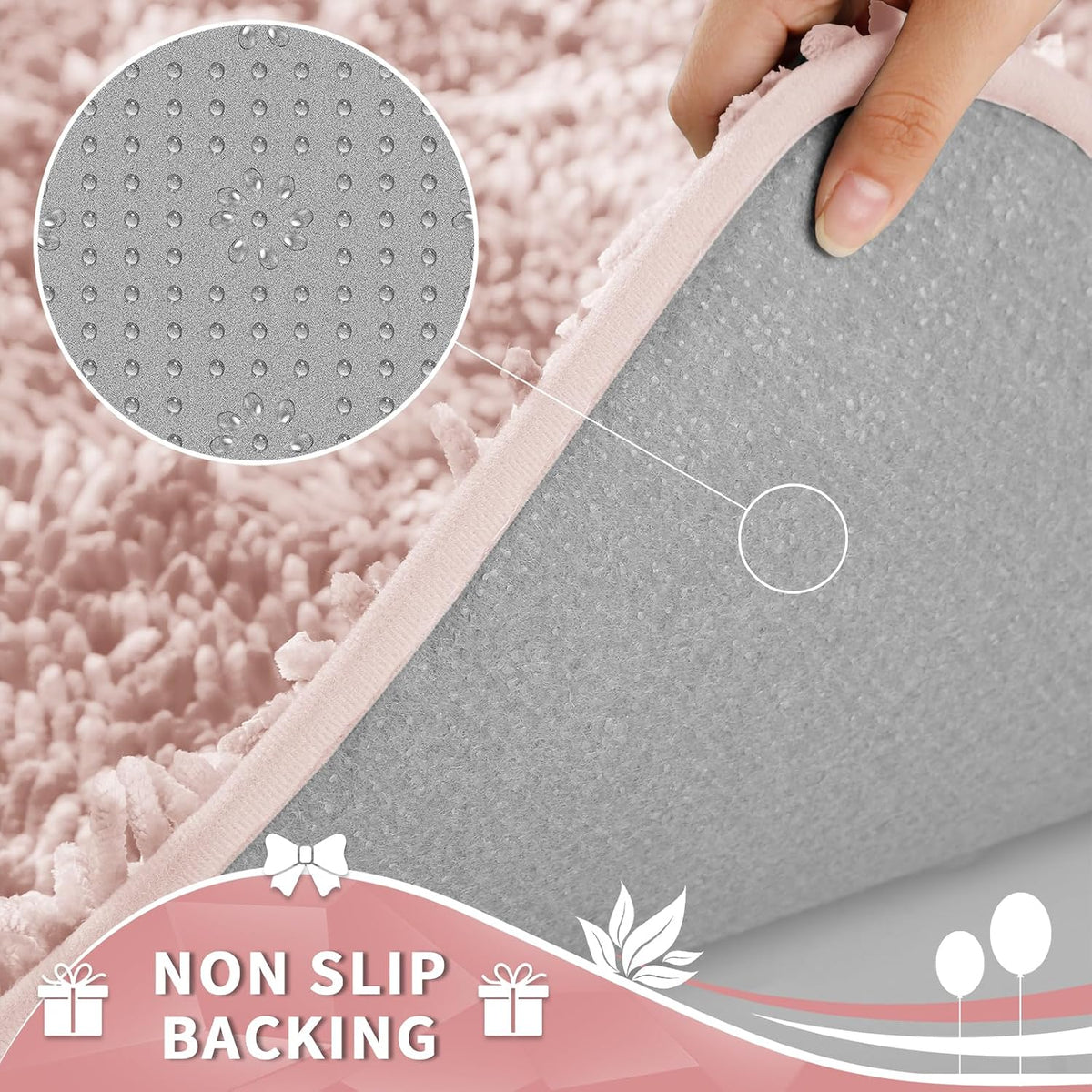 Toilet Rugs U Shaped Washable, Extra Thick Soft Absorbent Chenille Contour Bathroom Rugs for Toilet 24x20 Inch, Quick Dry Non Slip Toilet Mat for Bath Floor, Pink